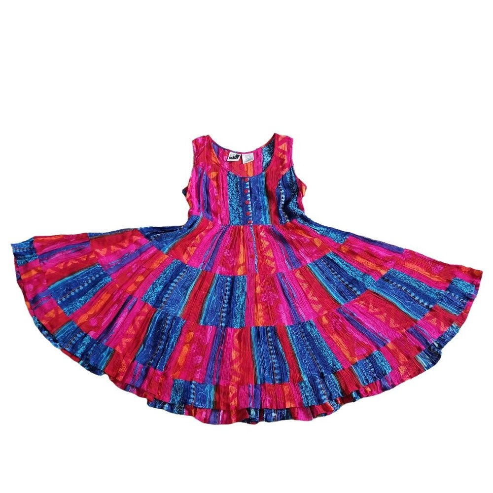 Phool M Rayon Bright Colors Sleeveless Swing Dress Full Circle Tropical Floral